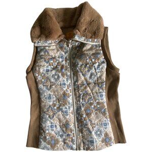 Ruby Rd Mosaic Faux Fur Collar Zip Up Vest Sz M